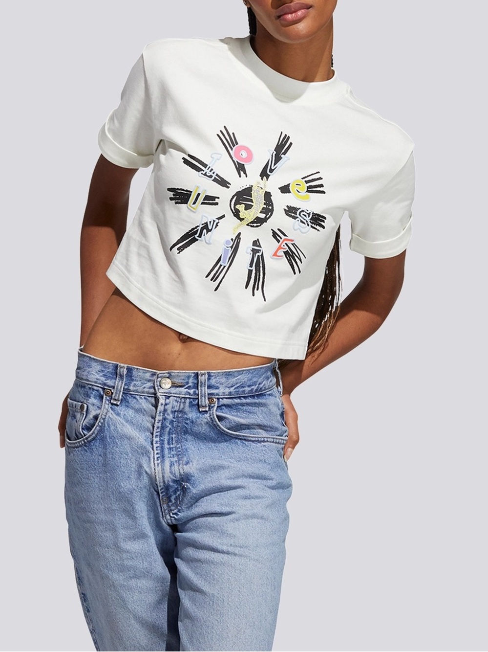 adidas Originals Love Unites Crop T Shirt Off White Women’s Size Medium